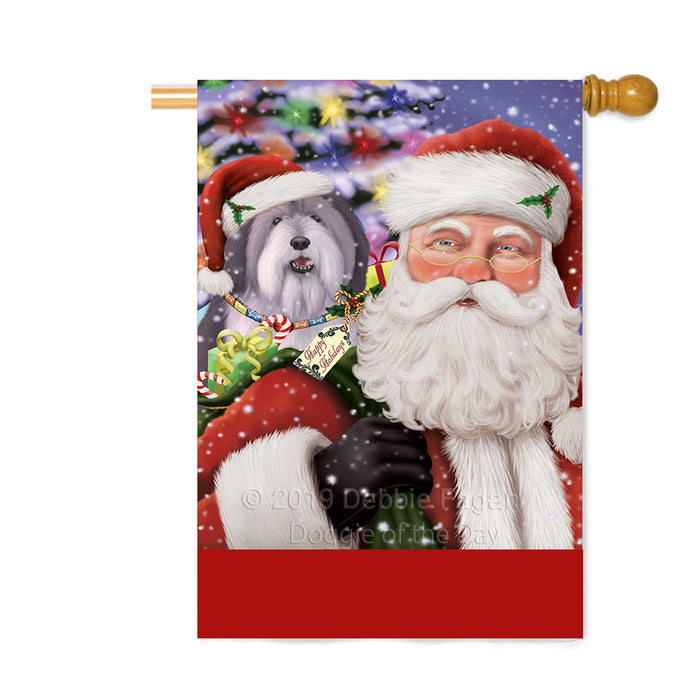Personalized Santa Carrying Polish Lowland Sheepdog and Christmas Presents Custom House Flag FLG-DOTD-A63498