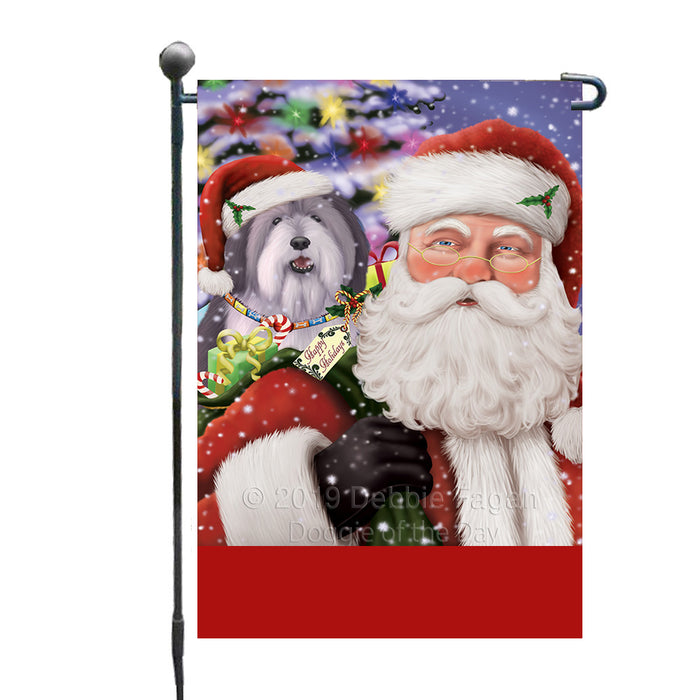 Personalized Santa Carrying Polish Lowland Sheepdog and Christmas Presents Custom Garden Flag GFLG63807