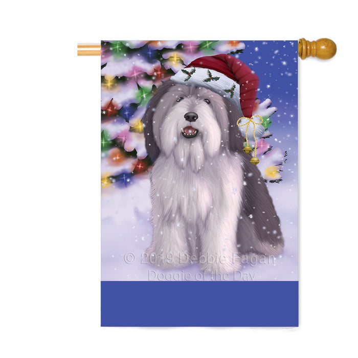Personalized Winterland Wonderland Polish Lowland Sheepdog In Christmas Holiday Scenic Background Custom House Flag FLG-DOTD-A61417