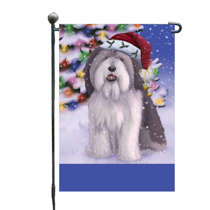 Personalized Winterland Wonderland Polish Lowland Sheepdog In Christmas Holiday Scenic Background Custom Garden Flags GFLG-DOTD-A61361