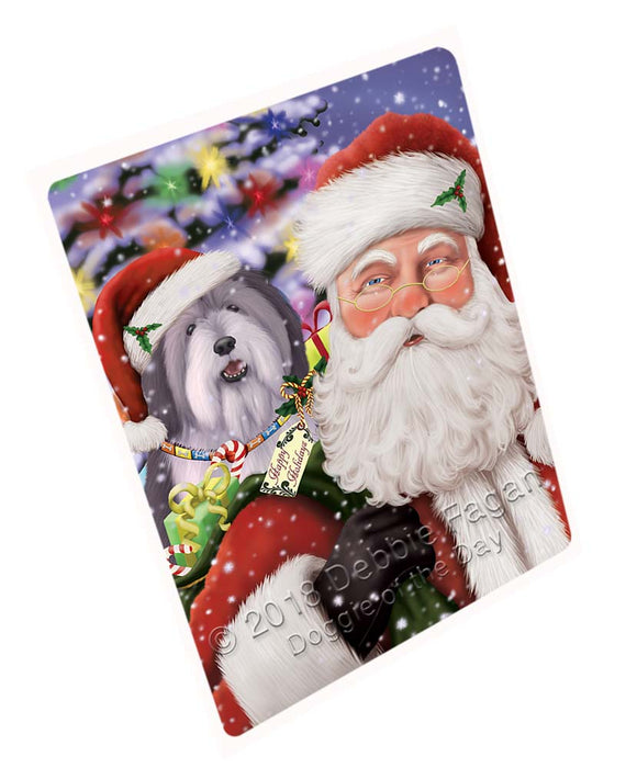 Santa Carrying Polish Lowland Sheepdog and Christmas Presents Cutting Board C71685