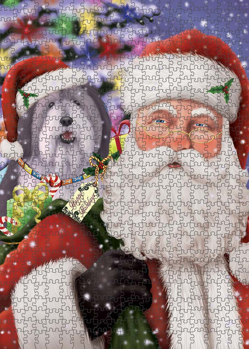 Santa Carrying Polish Lowland Sheepdog and Christmas Presents Puzzle with Photo Tin PUZL90268