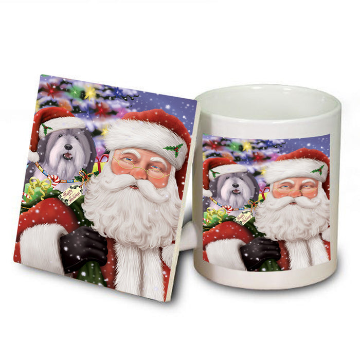 Santa Carrying Polish Lowland Sheepdog and Christmas Presents Mug and Coaster Set MUC55508