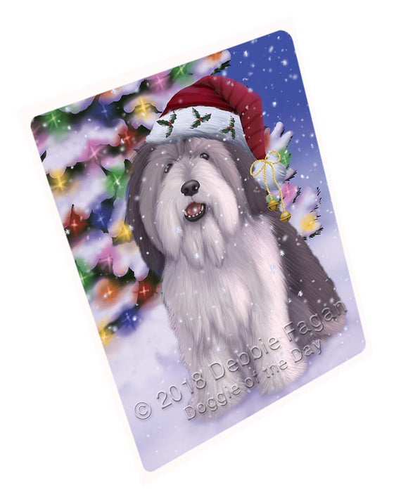 Winterland Wonderland Polish Lowland Sheepdog In Christmas Holiday Scenic Background Cutting Board C72276