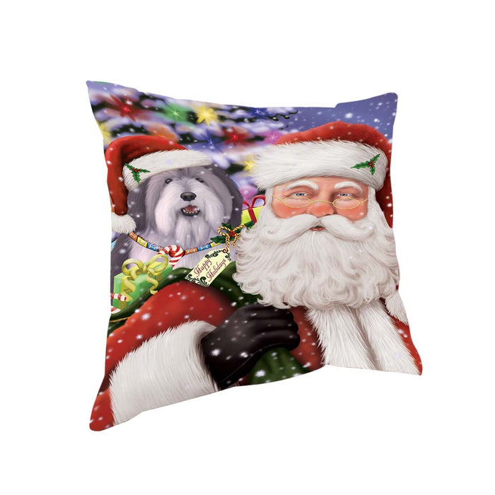 Santa Carrying Polish Lowland Sheepdog and Christmas Presents Pillow PIL70992