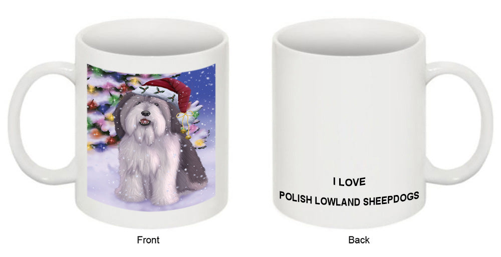 Winterland Wonderland Polish Lowland Sheepdog In Christmas Holiday Scenic Background Coffee Mug MUG51111