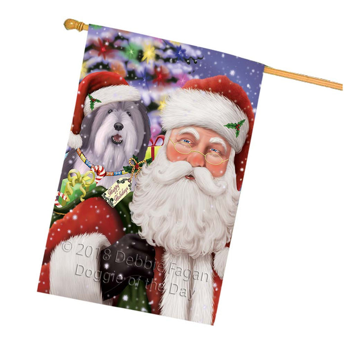 Santa Carrying Polish Lowland Sheepdog and Christmas Presents House Flag FLG55945