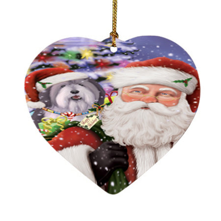 Santa Carrying Polish Lowland Sheepdog and Christmas Presents Heart Christmas Ornament HPOR55872