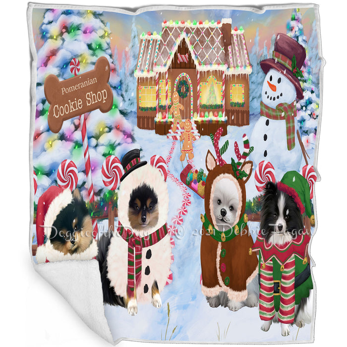 Holiday Gingerbread Cookie Shop Pomeranians Dog Blanket BLNKT128010