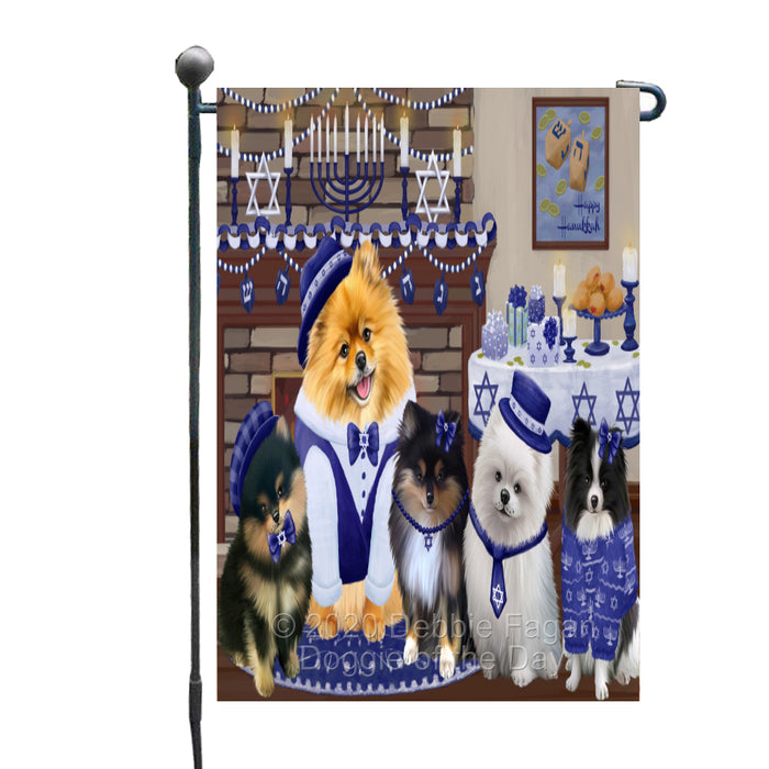 Happy Hanukkah Family Pomeranian Dogs Garden Flag GFLG65764