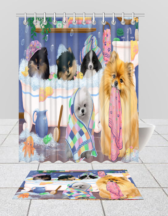 Rub A Dub Dogs In A Tub Pomeranian Dogs Bath Mat and Shower Curtain Combo