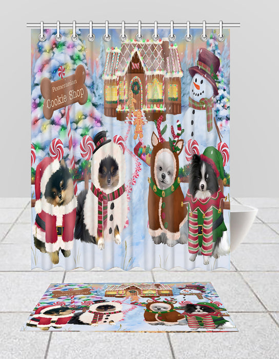 Holiday Gingerbread Cookie Pomeranian Dogs  Bath Mat and Shower Curtain Combo