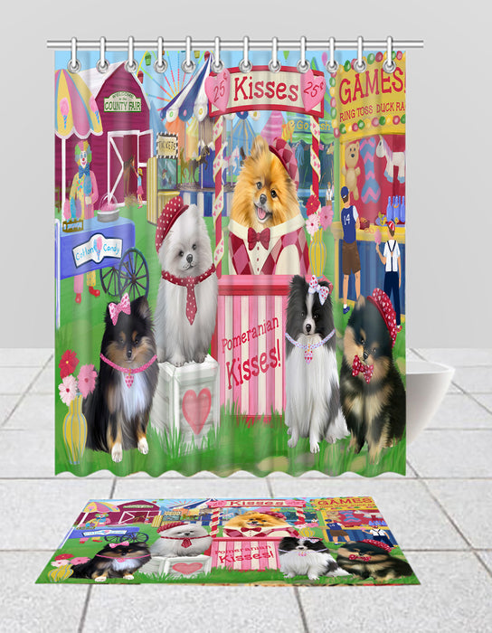 Carnival Kissing Booth Pomeranian Dogs  Bath Mat and Shower Curtain Combo