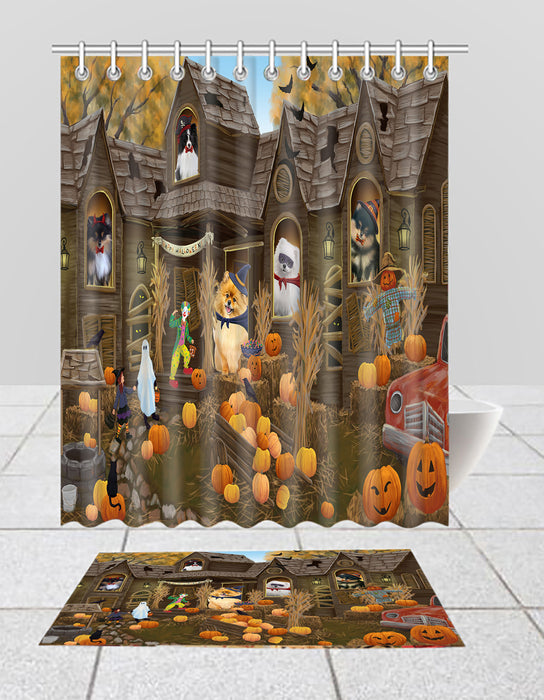 Haunted House Halloween Trick or Treat Pomeranian Dogs  Bath Mat and Shower Curtain Combo
