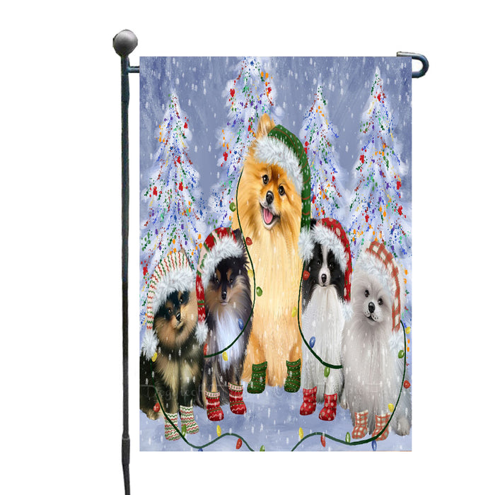 Christmas Lights and Pomeranian Dogs Garden Flags- Outdoor Double Sided Garden Yard Porch Lawn Spring Decorative Vertical Home Flags 12 1/2"w x 18"h