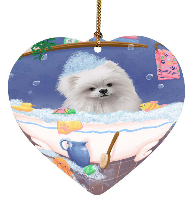 Rub A Dub Dog In A Tub Pomeranian Dog Heart Christmas Ornament HPORA58658