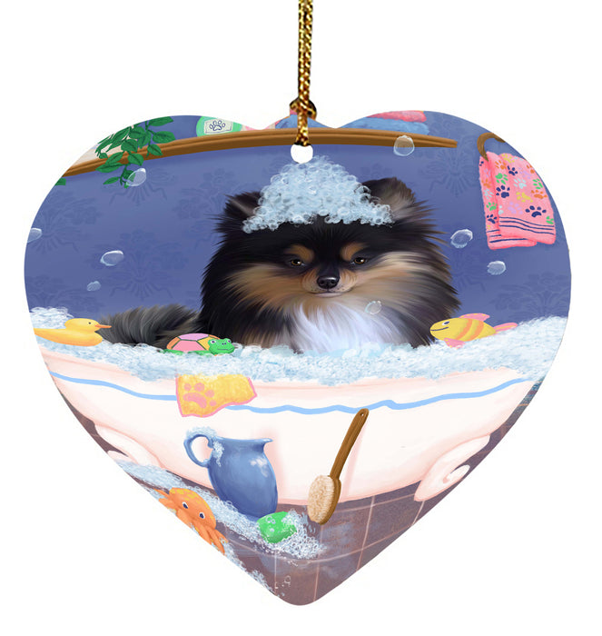 Rub A Dub Dog In A Tub Pomeranian Dog Heart Christmas Ornament HPORA58655