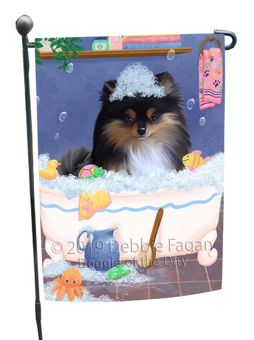 Rub A Dub Dog In A Tub Pomeranian Dog Garden Flag GFLG66271