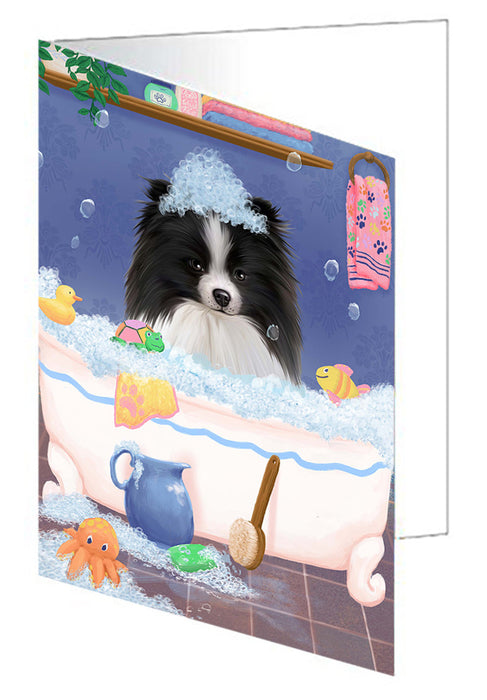 Rub A Dub Dog In A Tub Pomeranian Dog Handmade Artwork Assorted Pets Greeting Cards and Note Cards with Envelopes for All Occasions and Holiday Seasons GCD79562