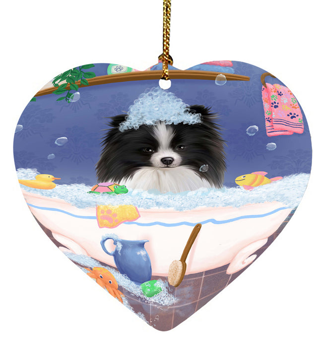 Rub A Dub Dog In A Tub Pomeranian Dog Heart Christmas Ornament HPORA58656