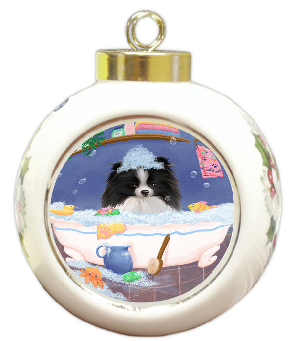 Rub A Dub Dog In A Tub Pomeranian Dog Round Ball Christmas Ornament RBPOR58640