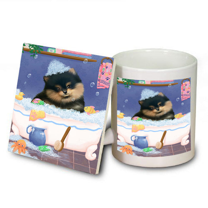 Rub A Dub Dog In A Tub Pomeranian Dog Mug and Coaster Set MUC57409
