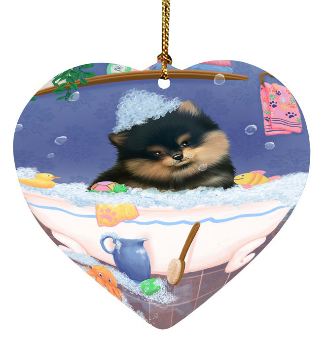 Rub A Dub Dog In A Tub Pomeranian Dog Heart Christmas Ornament HPORA58657