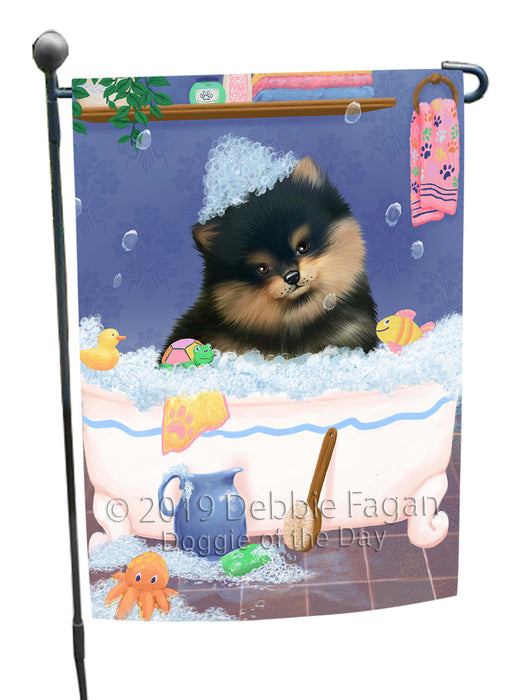 Rub A Dub Dog In A Tub Pomeranian Dog Garden Flag GFLG66273