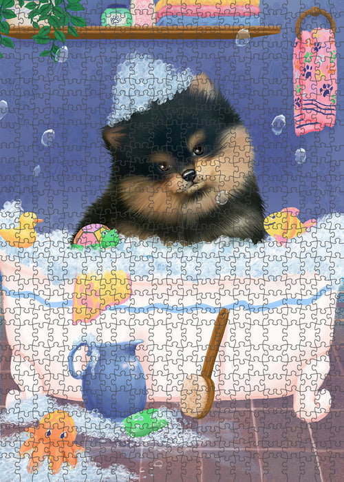 Rub A Dub Dog In A Tub Pomeranian Dog Portrait Jigsaw Puzzle for Adults Animal Interlocking Puzzle Game Unique Gift for Dog Lover's with Metal Tin Box PZL329