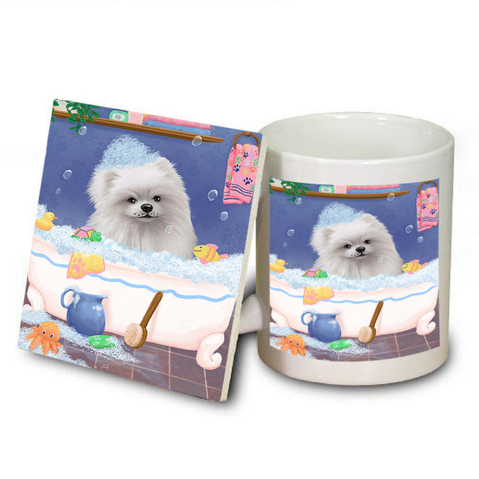 Rub A Dub Dog In A Tub Pomeranian Dog Mug and Coaster Set MUC57410