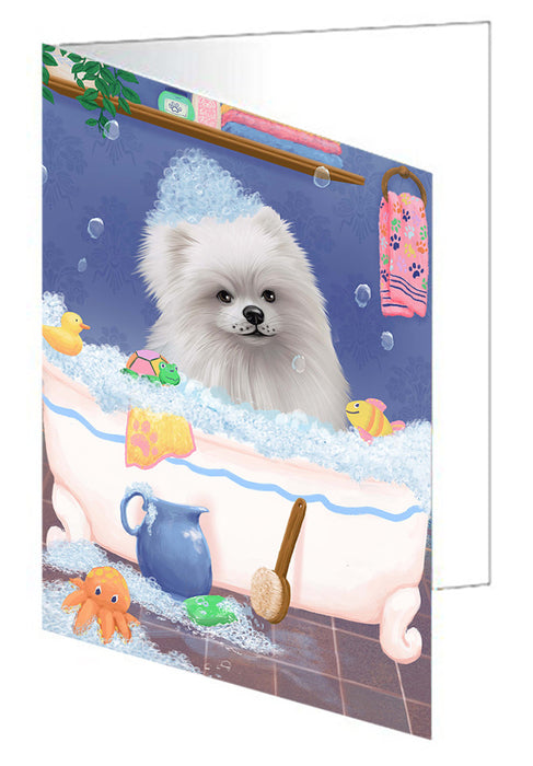 Rub A Dub Dog In A Tub Pomeranian Dog Handmade Artwork Assorted Pets Greeting Cards and Note Cards with Envelopes for All Occasions and Holiday Seasons GCD79568