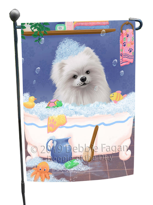 Rub A Dub Dog In A Tub Pomeranian Dog Garden Flag GFLG66274