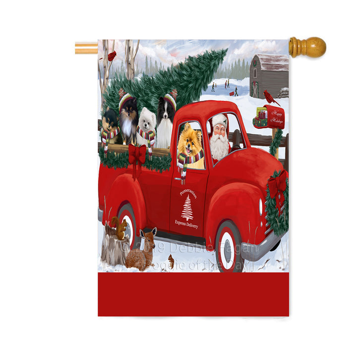 Personalized Christmas Santa Red Truck Express Delivery Pomeranian Dogs Custom House Flag FLG-DOTD-A57727