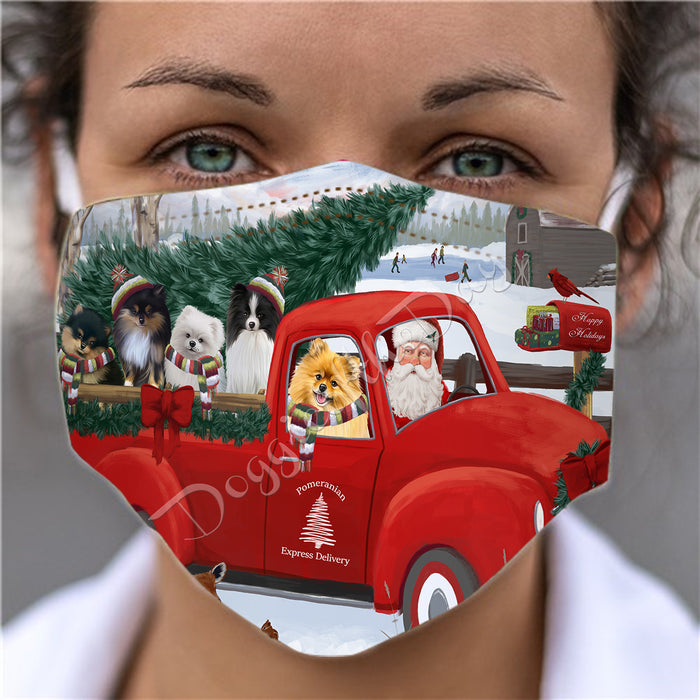 Christmas Santa Express Delivery Red Truck Pomeranian Dogs Face Mask FM48461