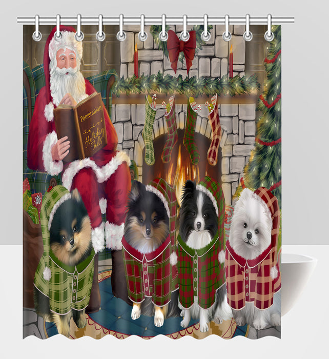 Christmas Cozy Holiday Fire Tails Pomeranian Dogs Shower Curtain