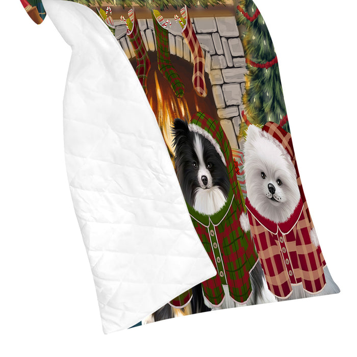 Christmas Cozy Holiday Fire Tails Pomeranian Dogs Quilt