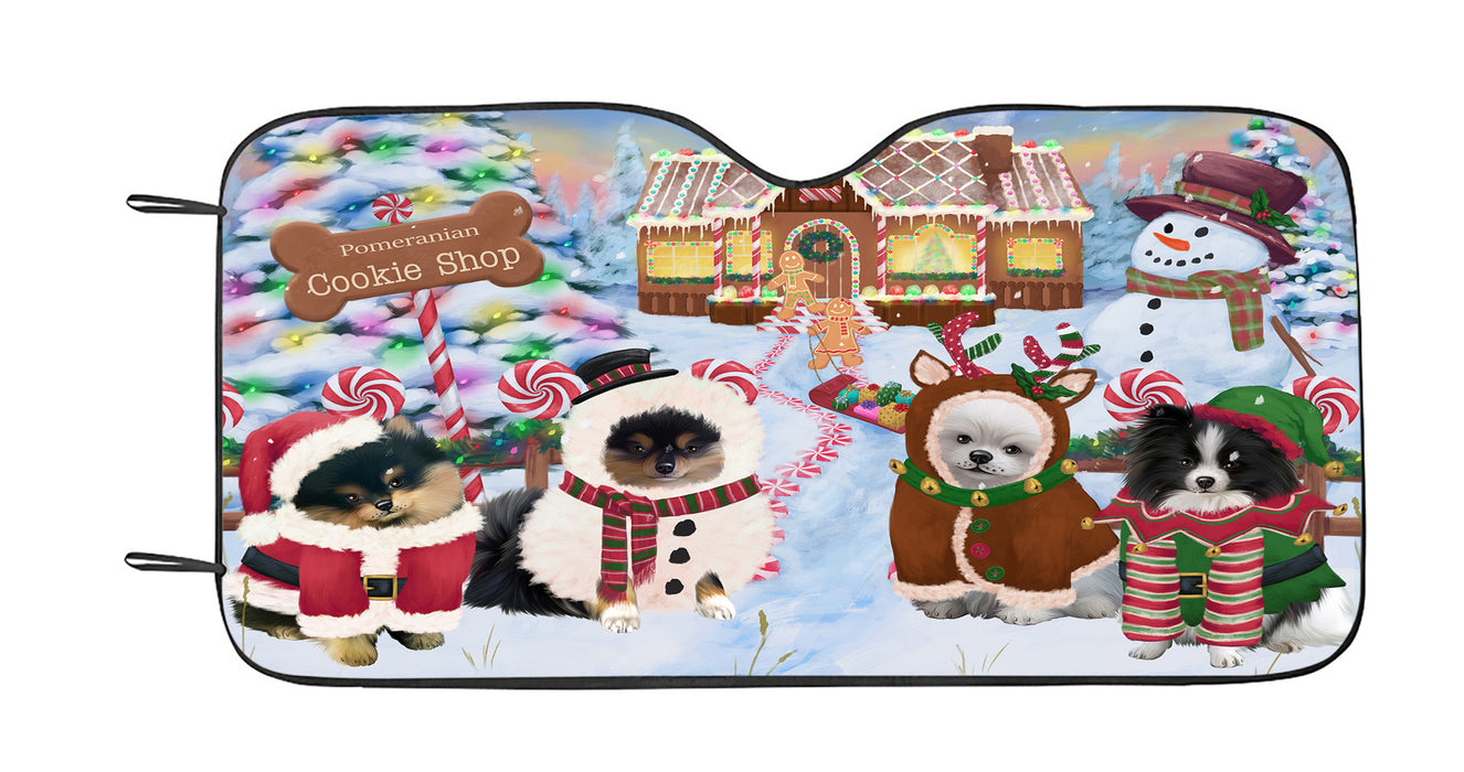 Holiday Gingerbread Cookie Pomeranian Dogs Car Sun Shade