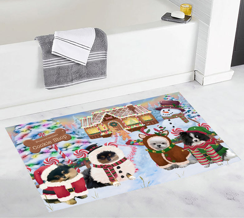 Holiday Gingerbread Cookie Pomeranian Dogs Bath Mat