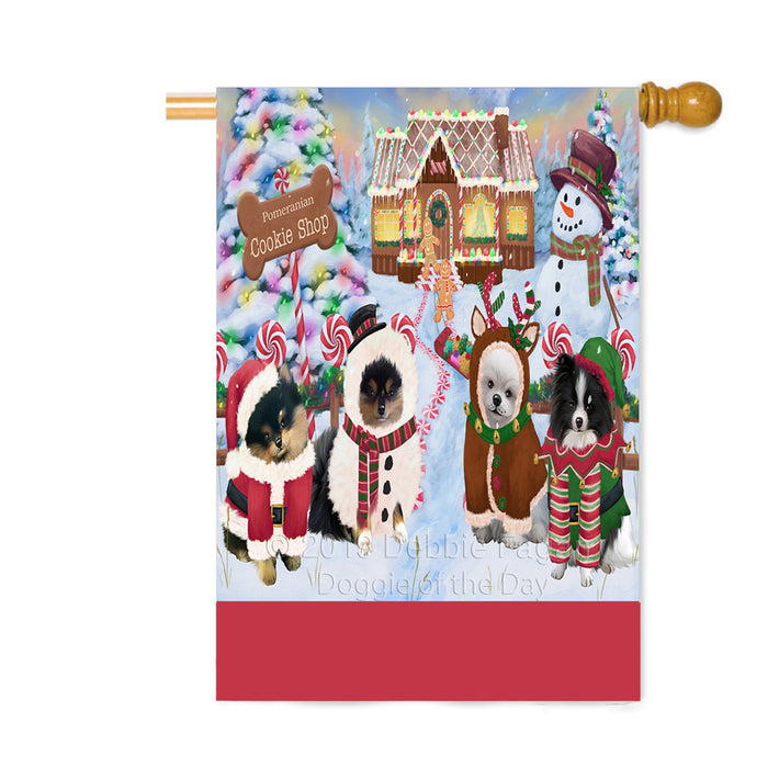 Personalized Holiday Gingerbread Cookie Shop Pomeranian Dogs Custom House Flag FLG-DOTD-A59281