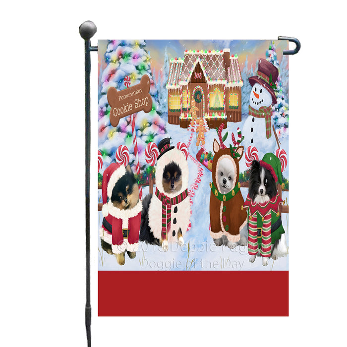 Personalized Holiday Gingerbread Cookie Shop Pomeranian Dogs Custom Garden Flags GFLG-DOTD-A59225