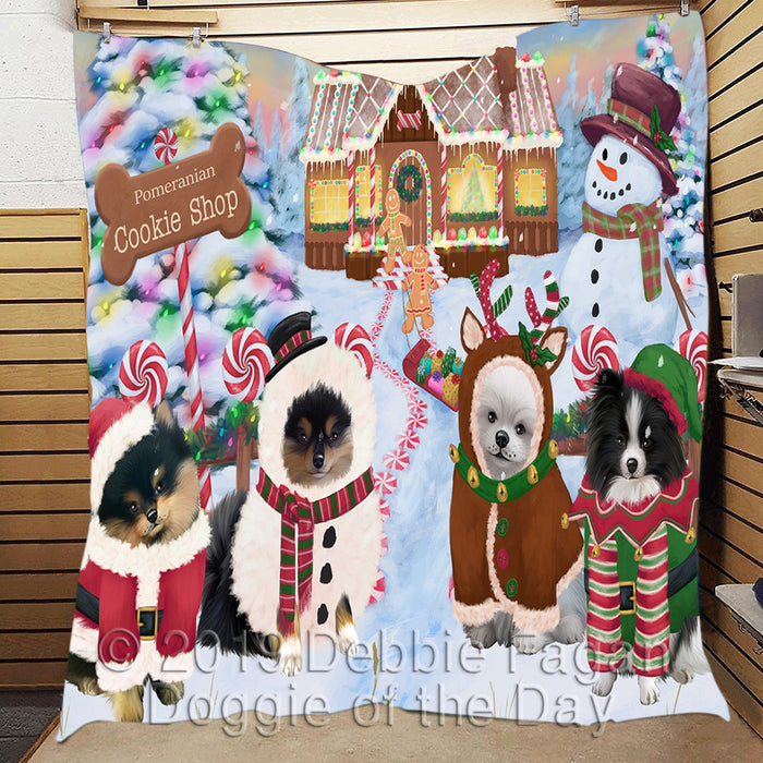 Holiday Gingerbread Cookie Pomeranian Dogs Quilt