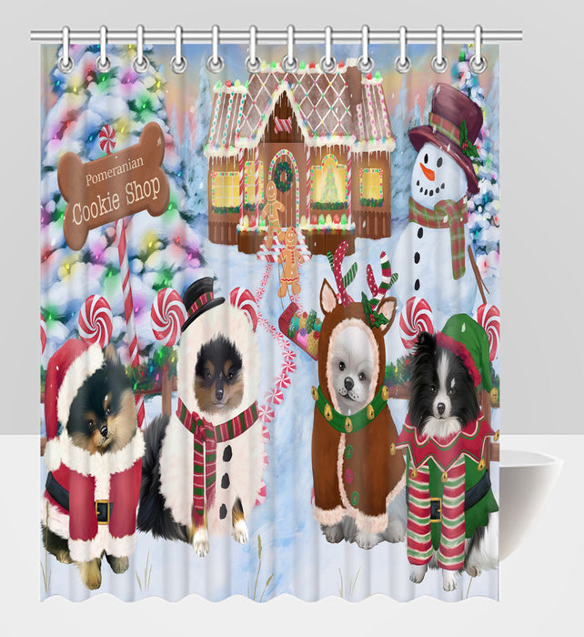 Holiday Gingerbread Cookie Pomeranian Dogs Shower Curtain