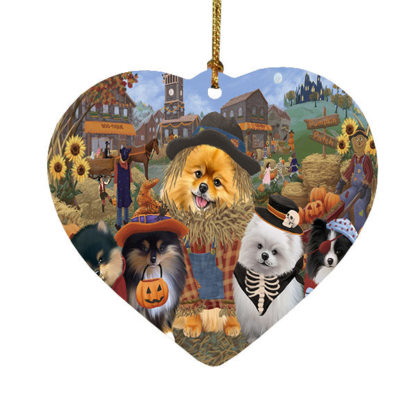 Halloween 'Round Town Pomeranian Dogs Heart Christmas Ornament HPOR57690