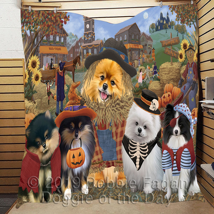Halloween 'Round Town and Fall Pumpkin Scarecrow Both Pomeranian Dogs Quilt