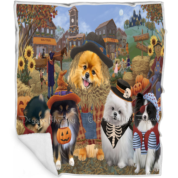 Halloween 'Round Town And Fall Pumpkin Scarecrow Both Pomeranian Dogs Blanket BLNKT143620