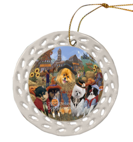 Halloween 'Round Town Pomeranian Dogs Doily Ornament DPOR58054
