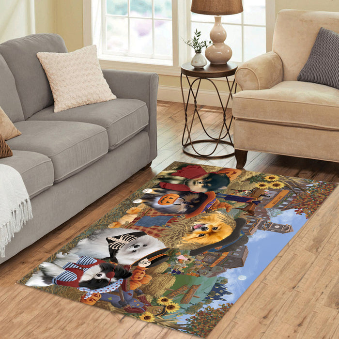 Halloween 'Round Town and Fall Pumpkin Scarecrow Both Pomeranian Dogs Area Rug