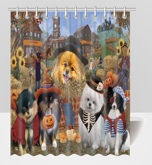 Halloween 'Round Town Pomeranian Dogs Shower Curtain