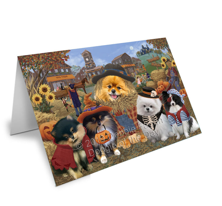 Halloween 'Round Town Pomeranian Dogs Handmade Artwork Assorted Pets Greeting Cards and Note Cards with Envelopes for All Occasions and Holiday Seasons GCD78416