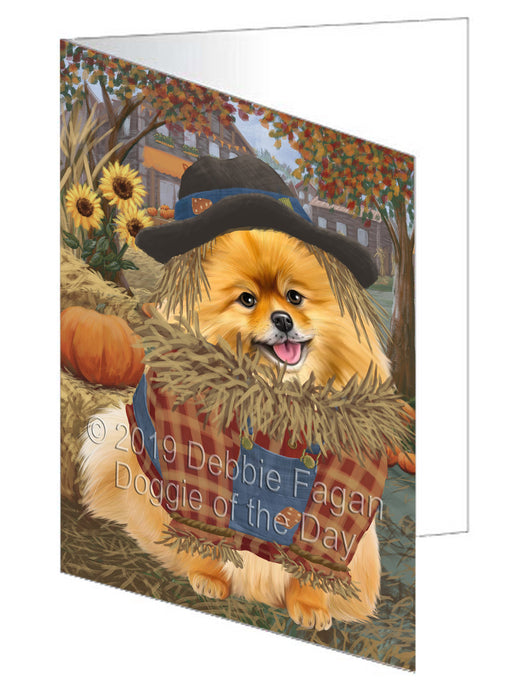 Fall Pumpkin Scarecrow Pomeranian Dogs Handmade Artwork Assorted Pets Greeting Cards and Note Cards with Envelopes for All Occasions and Holiday Seasons GCD78599